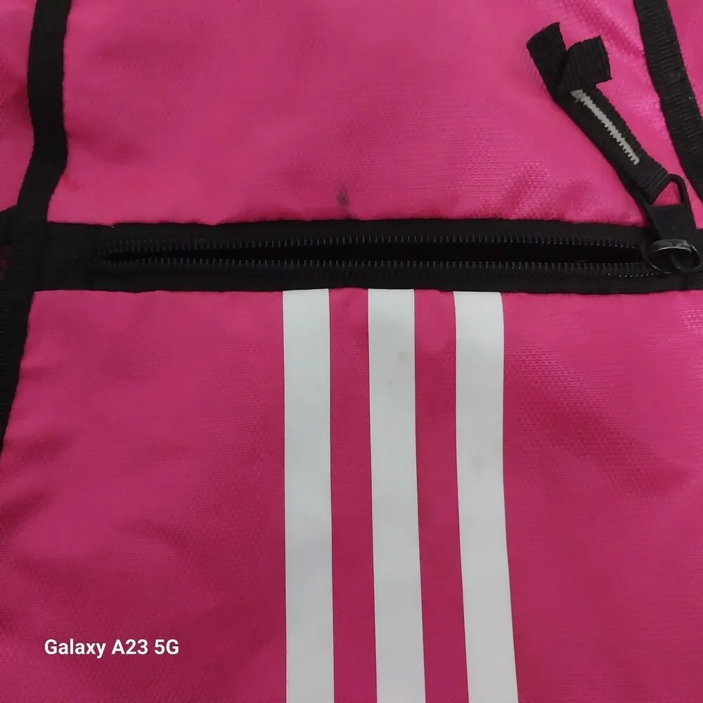 Adidas Pink Black Drawstring Gym Bag Sports  Polyester Outer Pocket Lightweight - Picture 2 of 6
